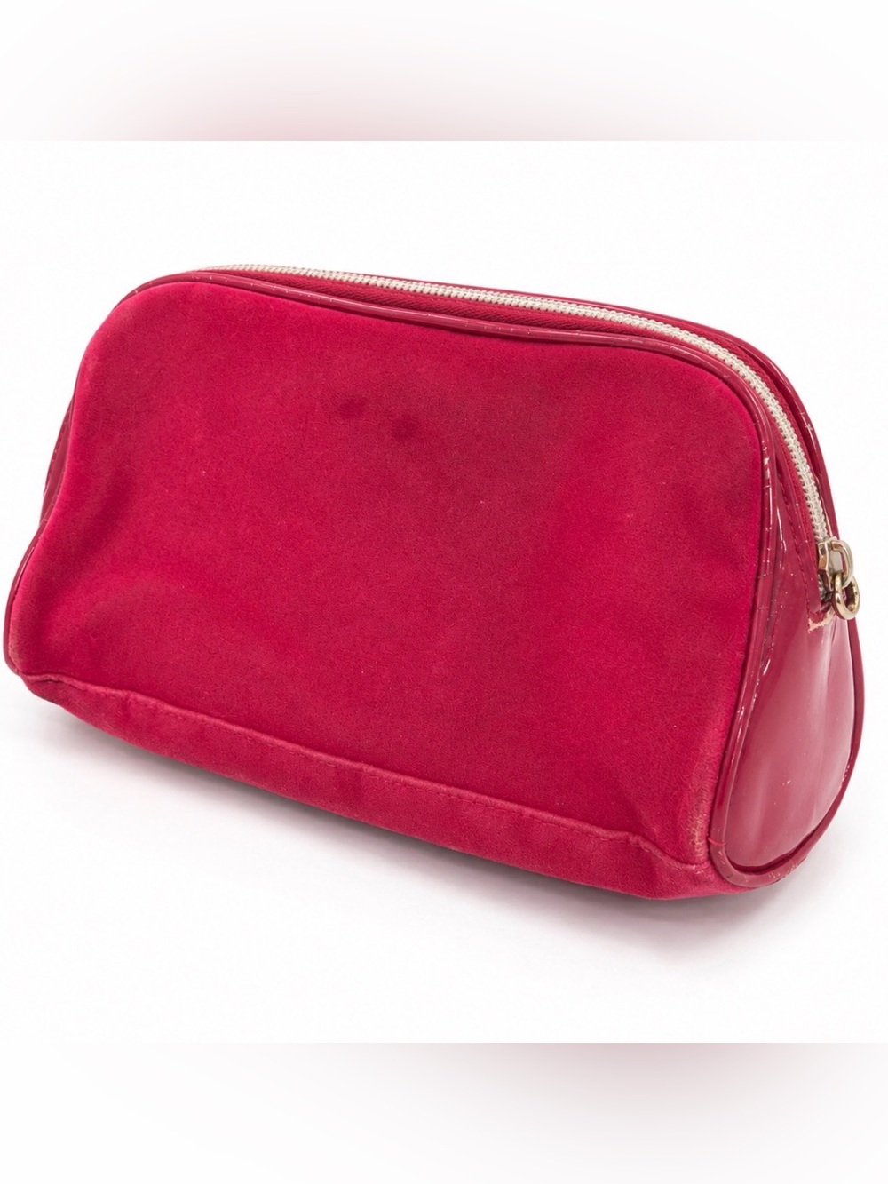 Lancome Raspberry Suede Cosmetic Pouch with Gold Zipper